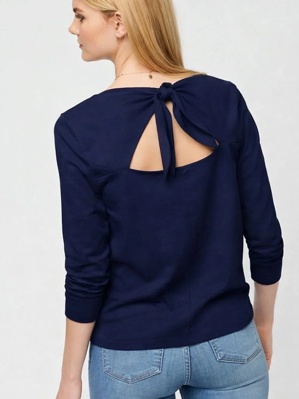 2/$30 J. Crew Long-Sleeve Tie-Back T-Shirt in Mariner Cloth Navy Medium #A1952